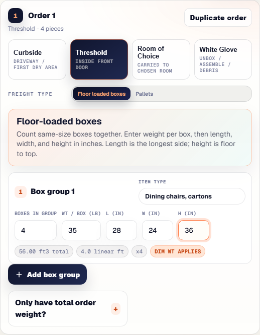 Floor-loaded box measurement example