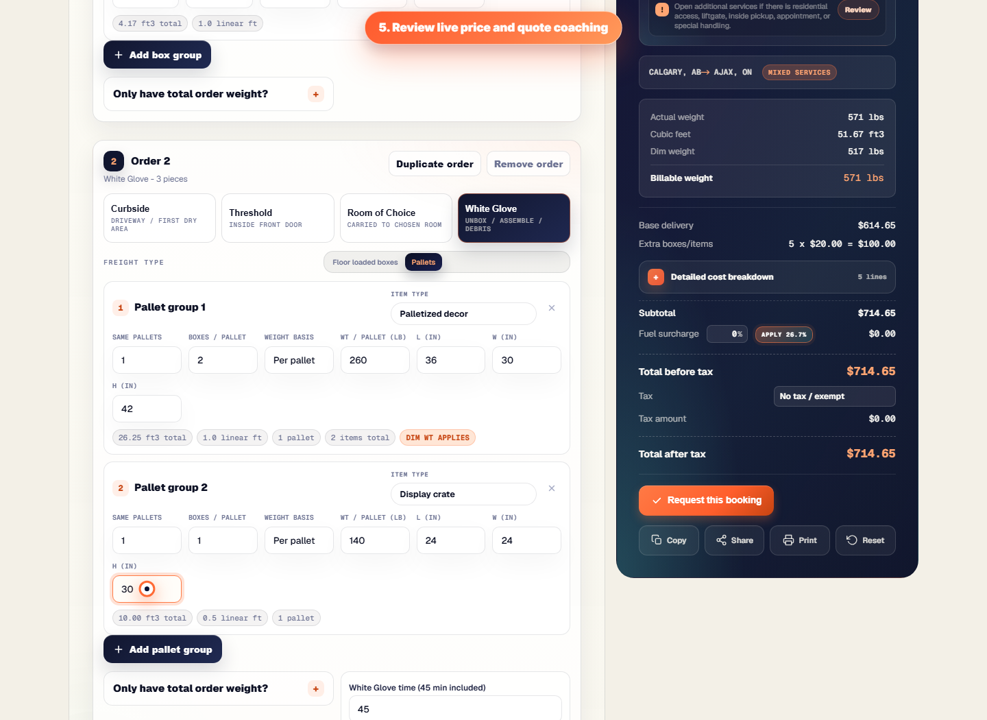 Live quote panel example