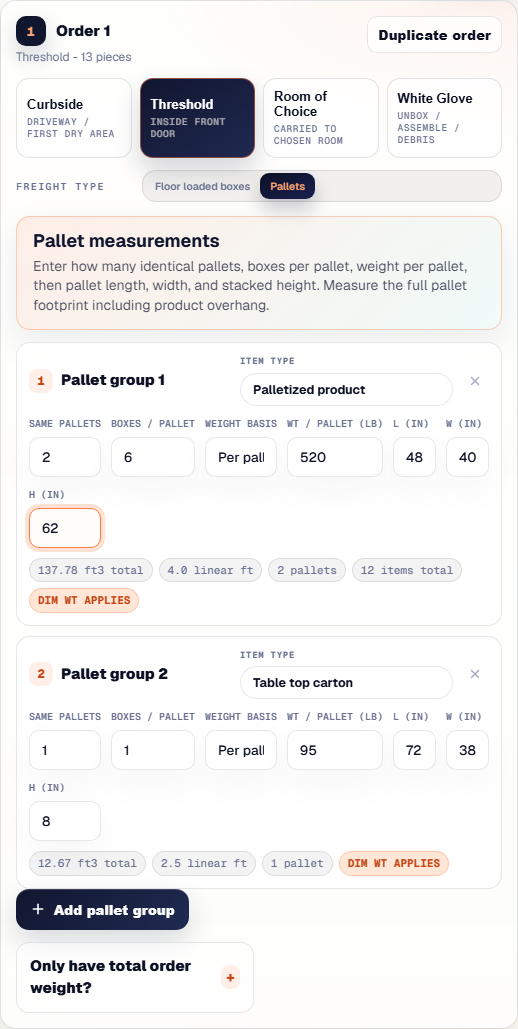 Pallet measurement example